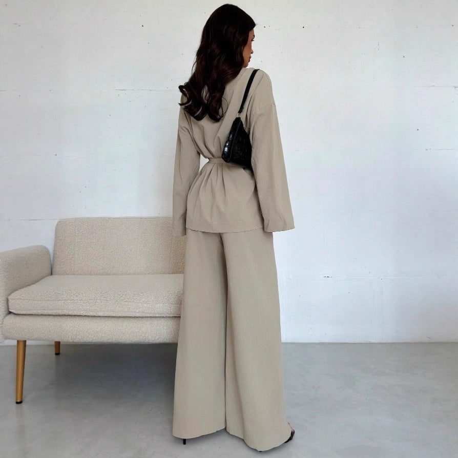 Damen Eleganter Oversized Jumpsuit mit Taillengürtel und breitem Bein R&B