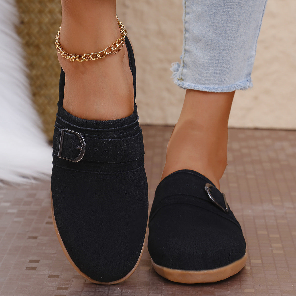 Damen Komfortable Mules mit modischer Schnalle R&B