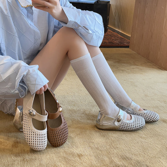 Damen Design Ballerinas mit modischem Riemchen und glänzender Oberfläche R&B