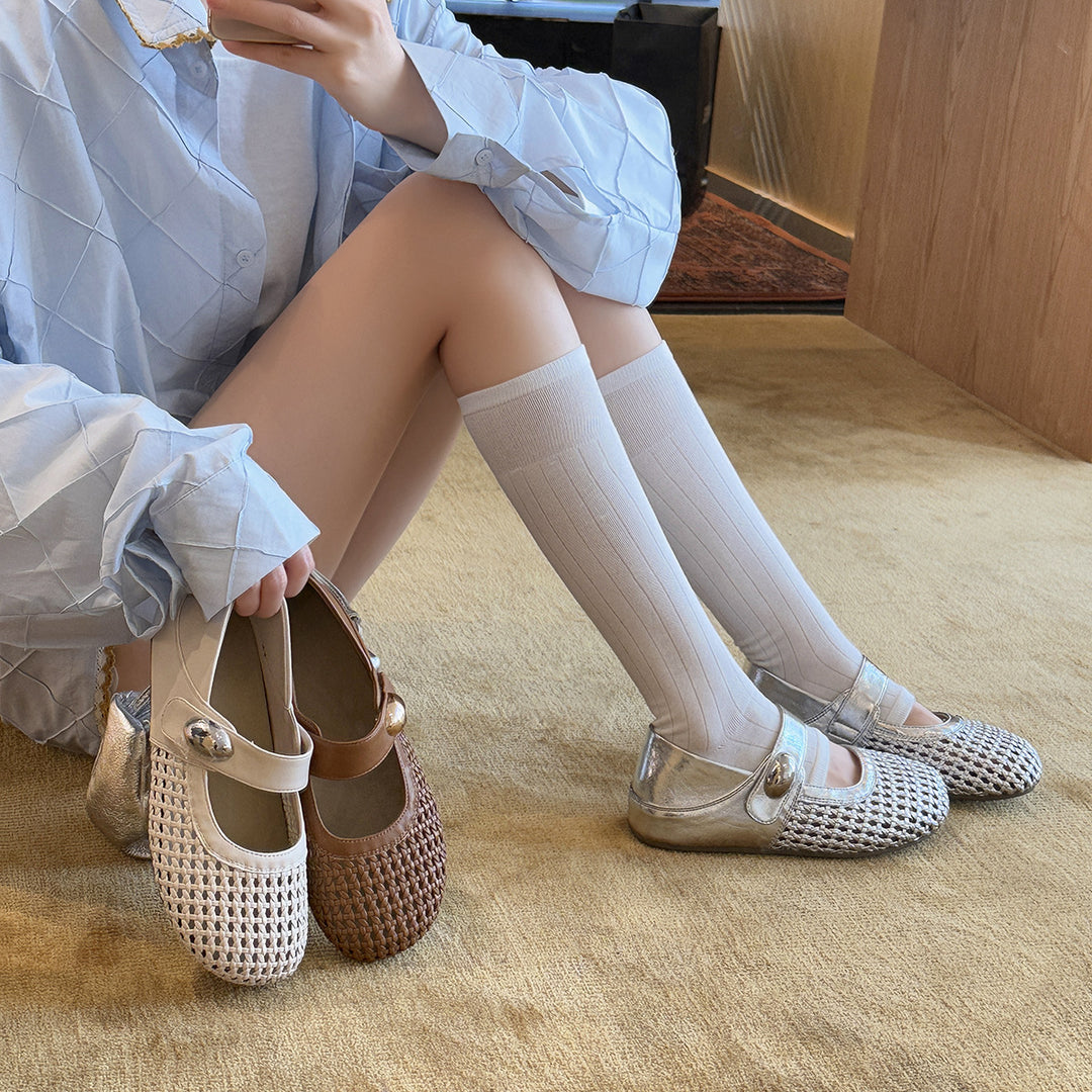 Damen Modische Ballerinas mit dekorativer Schnalle und Netzdesign R&B