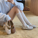 Damen Modische Ballerinas mit dekorativer Schnalle und Netzdesign