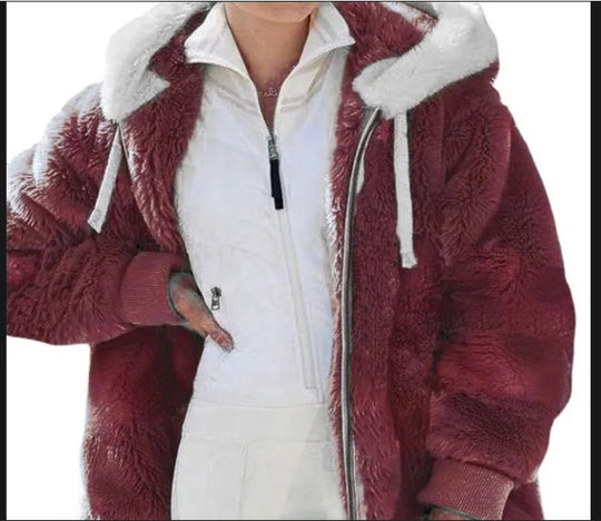 Damen Kuschelige Kunstpelzjacke mit Kapuze R&B