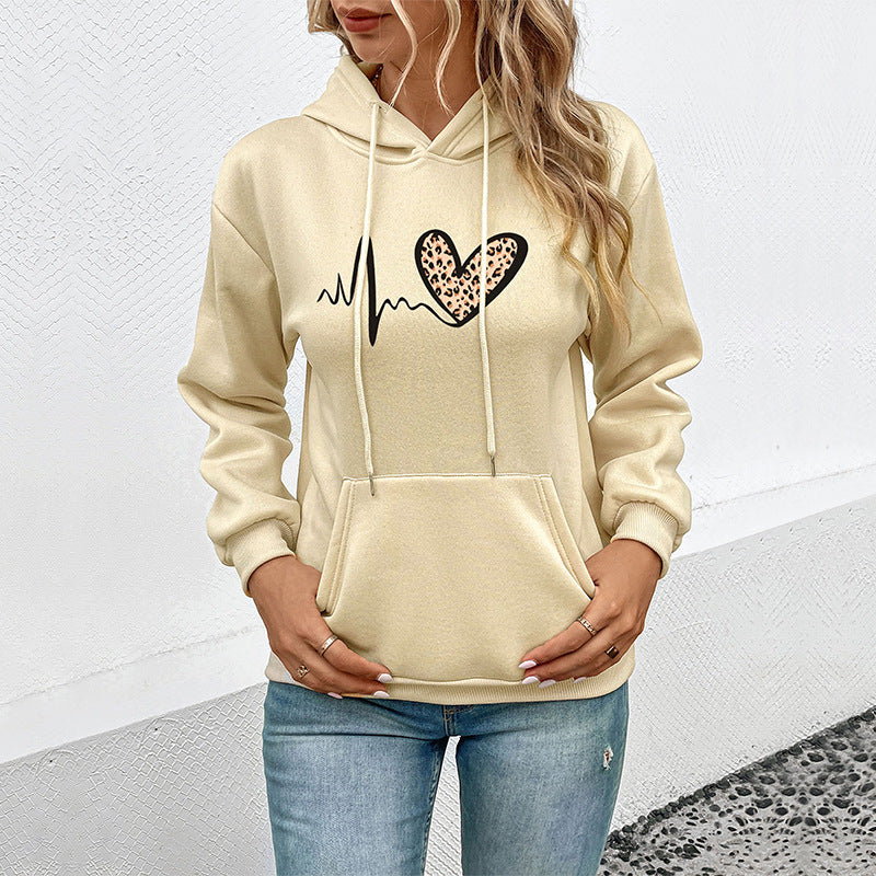 Damen Kapuzenpullover mit Herz- und EKG-Motiv