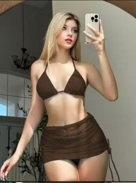 Damen Bikini-Set mit verstellbaren Trägern und transparentem Wickelrock R&B