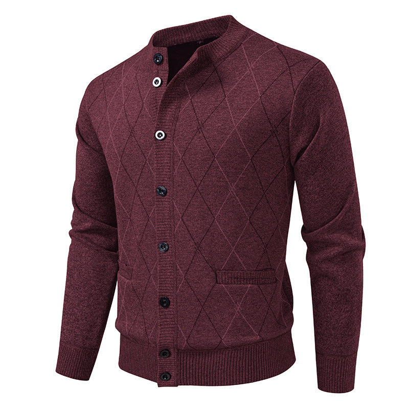 Herren Strickjacke mit modernem Rautenmuster und praktischen Taschen