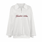 Damen Oversized Fleece-Hemd mit Reißverschluss und elegantem Schriftzug R&B