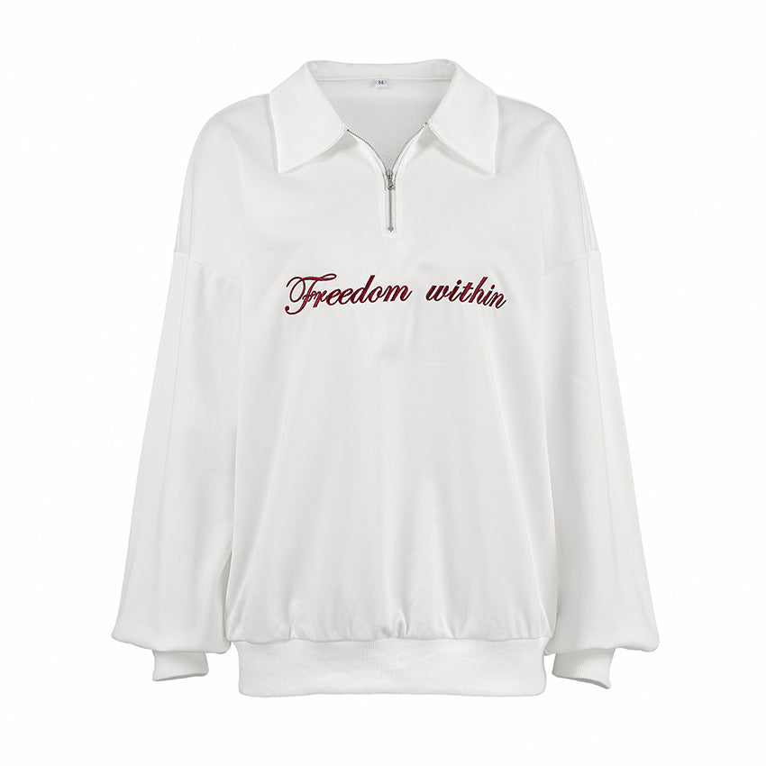 Damen Oversized Fleece-Hemd mit Reißverschluss und elegantem Schriftzug R&B