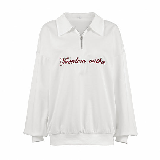 Damen Oversized Fleece-Hemd mit Reißverschluss und elegantem Schriftzug R&B