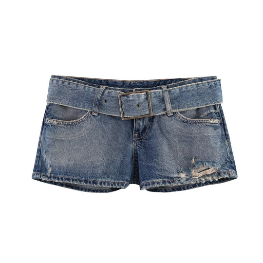 Damen modische Destroyed Denim-Shorts mit verstellbarem Gürtel R&B