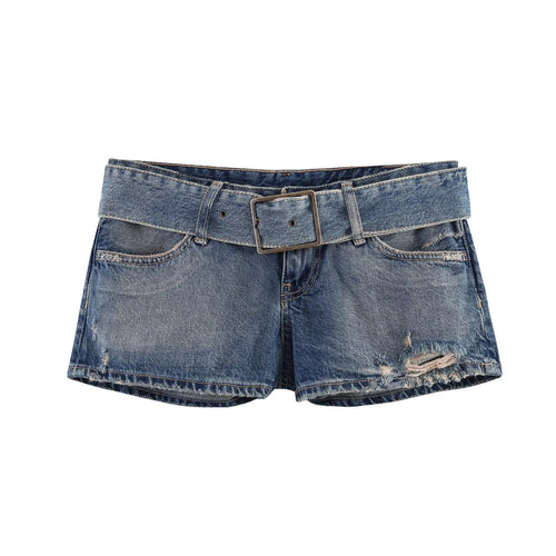 Damen modische Destroyed Denim-Shorts mit verstellbarem Gürtel R&B