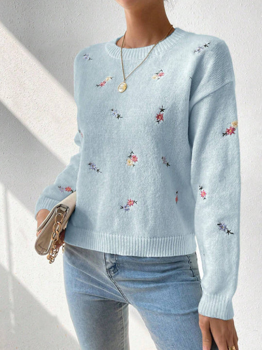 Damen kuscheliger Strickpullover mit floralem Motiv R&B