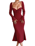 Damen Figurumspielendes Maxikleid mit schicker Schnürung und eleganten Ärmeln EB