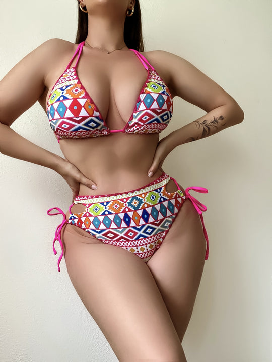 Damen Triangel-Bikini mit modernem Ethno-Druck R&B