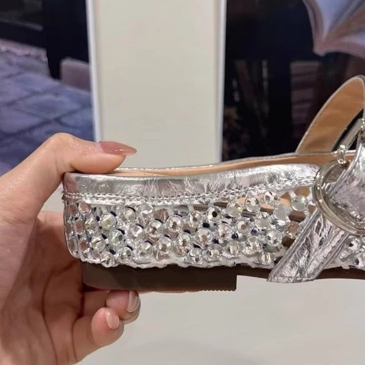 Damen elegante Slingback Ballerinas mit funkelnden Strassdetails R&B