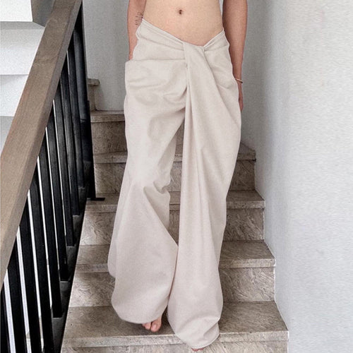 Damen Elegante High-Waist Palazzo-Hose mit Falten R&B