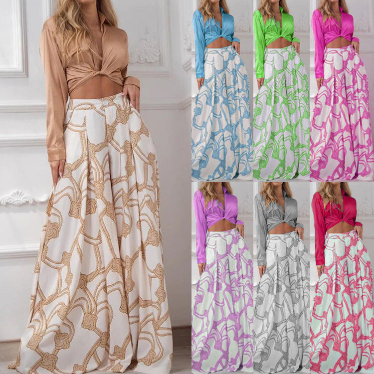 Damen elegantes Wickeloberteil mit langem Ärmel und Maxi-Rock R&B