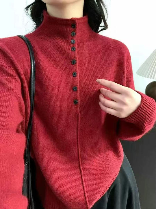 Damen Hochgeschlossener Strickpullover mit Knopfdetails R&B