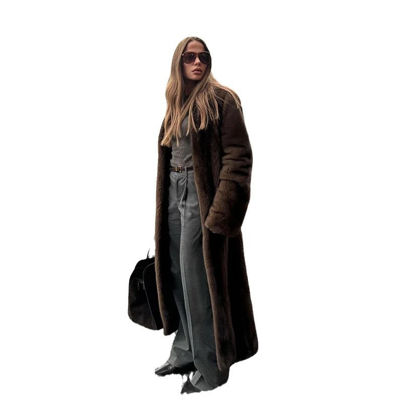 Damen Luxuriöser Kunstfellmantel mit weitem Schnitt und eleganten Details R&B