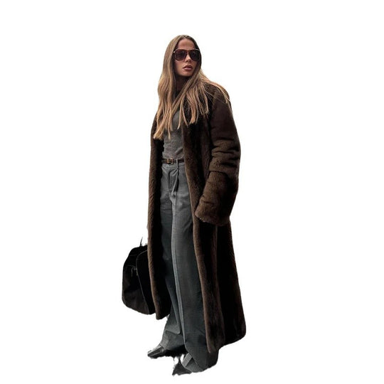 Damen Luxuriöser Kunstfellmantel mit weitem Schnitt und eleganten Details R&B