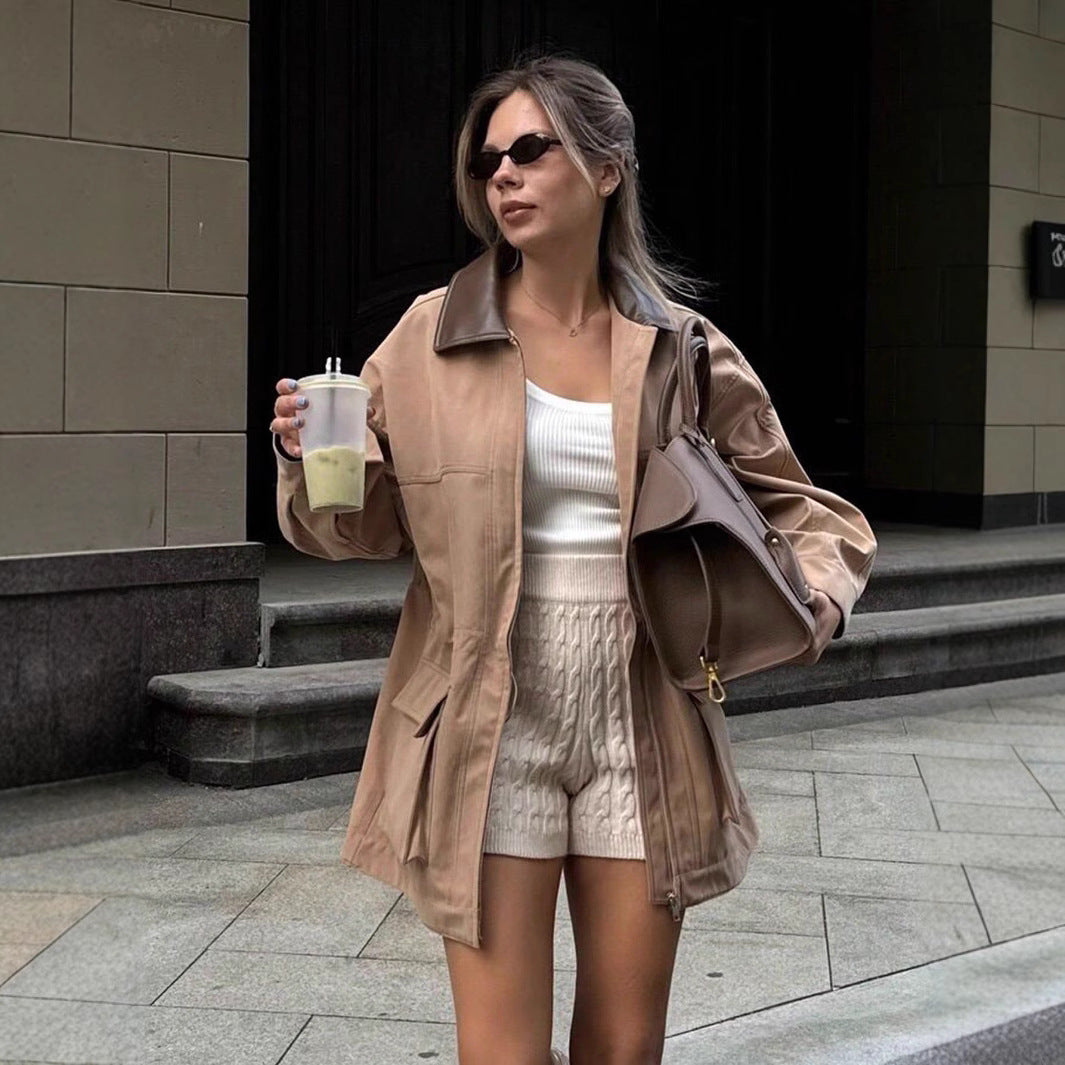 Damen Utility Jacke mit breitem Kragen und aufgesetzten Taschen R&B