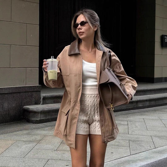 Damen Utility Jacke mit breitem Kragen und aufgesetzten Taschen R&B