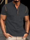 Herren nan tailliertes Struktur-Poloshirt mit Stehkragen und Zierpaspel R&B