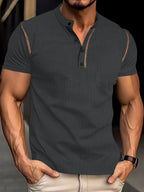 Herren nan tailliertes Struktur-Poloshirt mit Stehkragen und Zierpaspel R&B