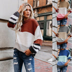 Damen moderner Strickpullover mit modischem Farbblockdesign und hohem Kragen R&B