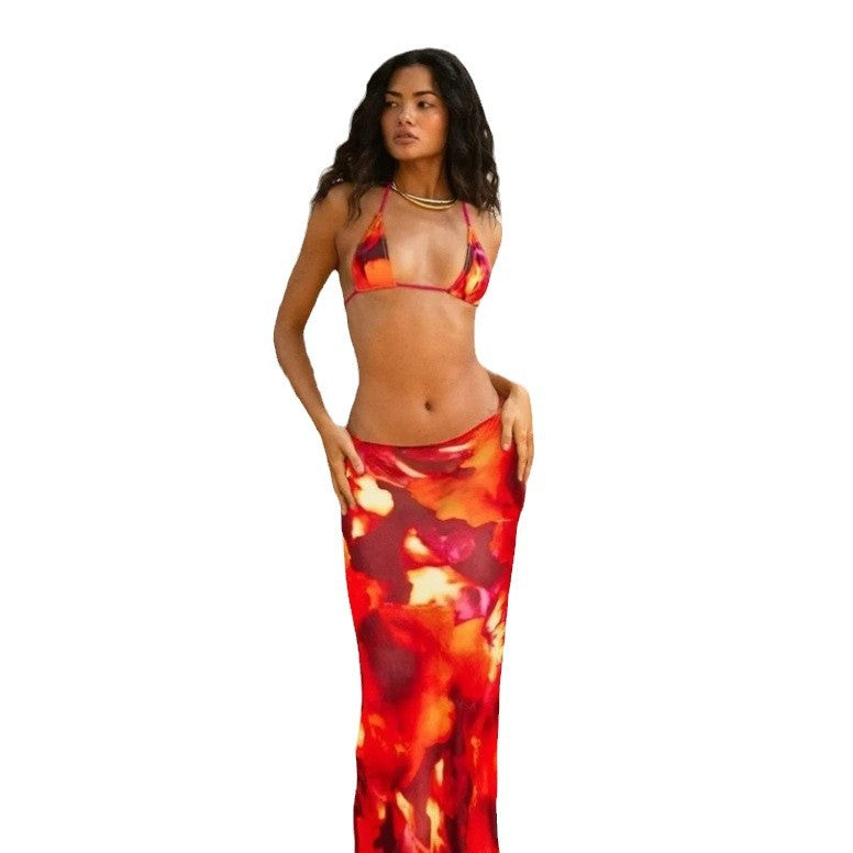 Damen Bikini-Set mit elegantem Wickeltuch und floralem Design R&B
