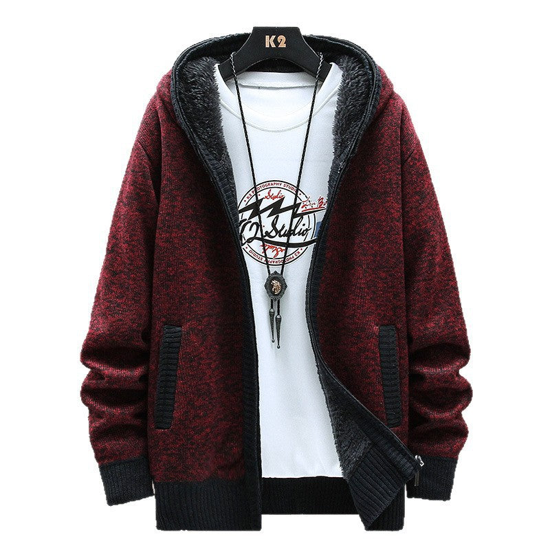 Herren Moderne Strickjacke mit Kapuze und schwarz-weißen Akzenten R&B