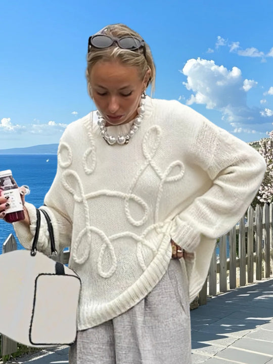 Damen Modischer Strickpullover mit strukturiertem Zopfmuster und lockerer Passform R&B