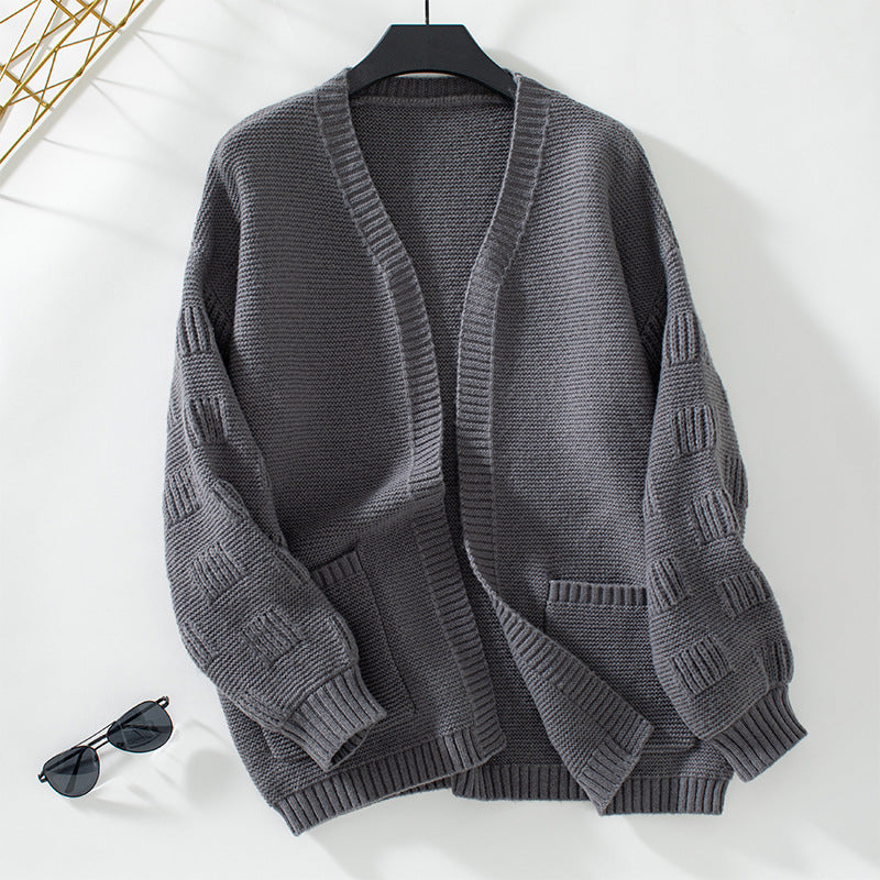 Damen weit geschnittene Strickjacke mit Taschen und strukturiertem Ärmel R&B