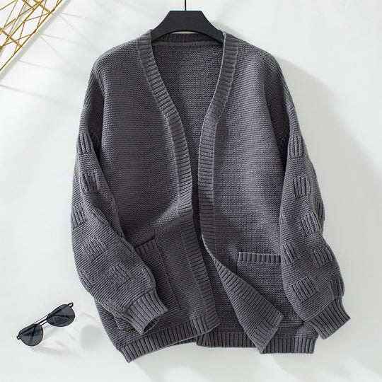 Damen weit geschnittene Strickjacke mit Taschen und strukturiertem Ärmel R&B