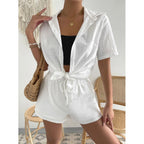 Damen Chice Loungewear-Kombination bestehend aus leichtem, atmungsaktivem Hemd und Shorts R&B