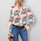 Damen Elegante Bluse mit floralem Design und weiten Ärmeln R&B