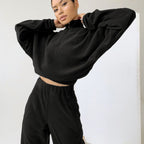 Damen nan kurz geschnittenes Thermo-Fleece-Set mit Halbfront-Reißverschluss und hohem Komfortbund R&B