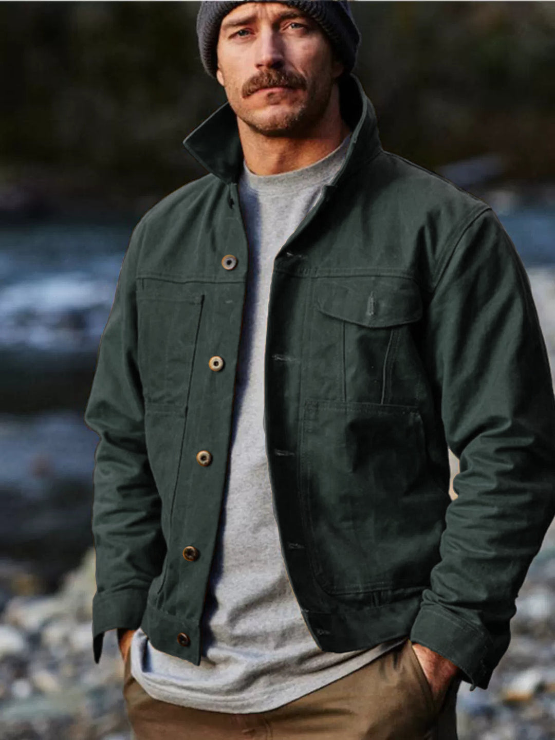 Herren leichte Utility-Jacke mit praktischen Taschen und stylischem Stehkragen R&B