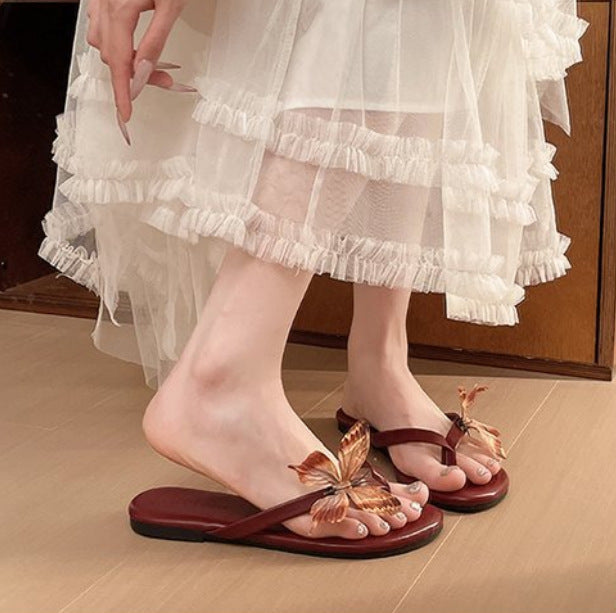 Damen elegante Zehentrenner mit aufwändiger Schmetterlingsapplikation R&B