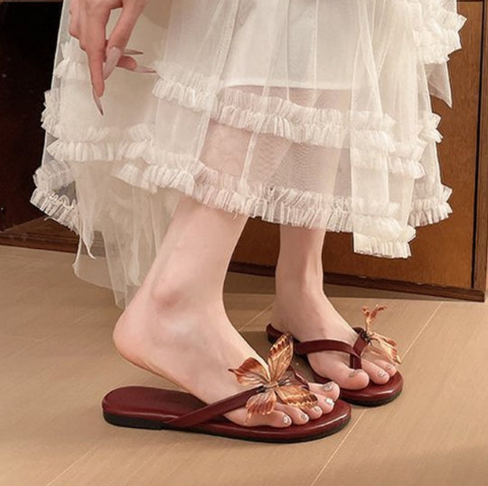 Damen elegante Zehentrenner mit aufwändiger Schmetterlingsapplikation R&B