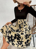 Damen Elegantes Midikleid mit floralem Print und gesmoktem Oberteil R&B