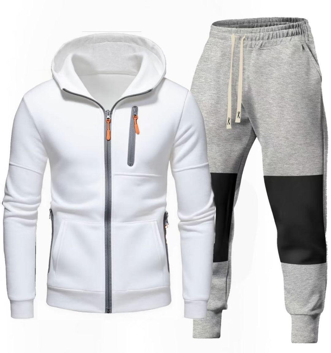 Herren Sportliches Hoodie- und Jogginghose-Set mit Funktionalen Reißverschlusstaschen R&B