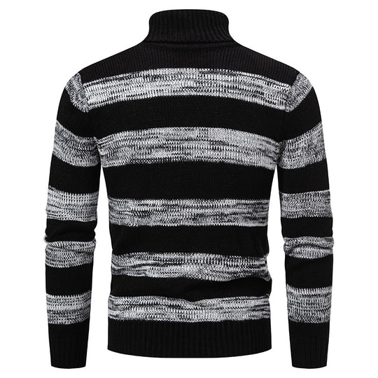 Herren hochwertiger Rollkragenpullover mit auffälligem Streifenmuster R&B