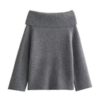 Damen eleganter, hochgeschlossener Strickpullover mit weitem Kragen R&B
