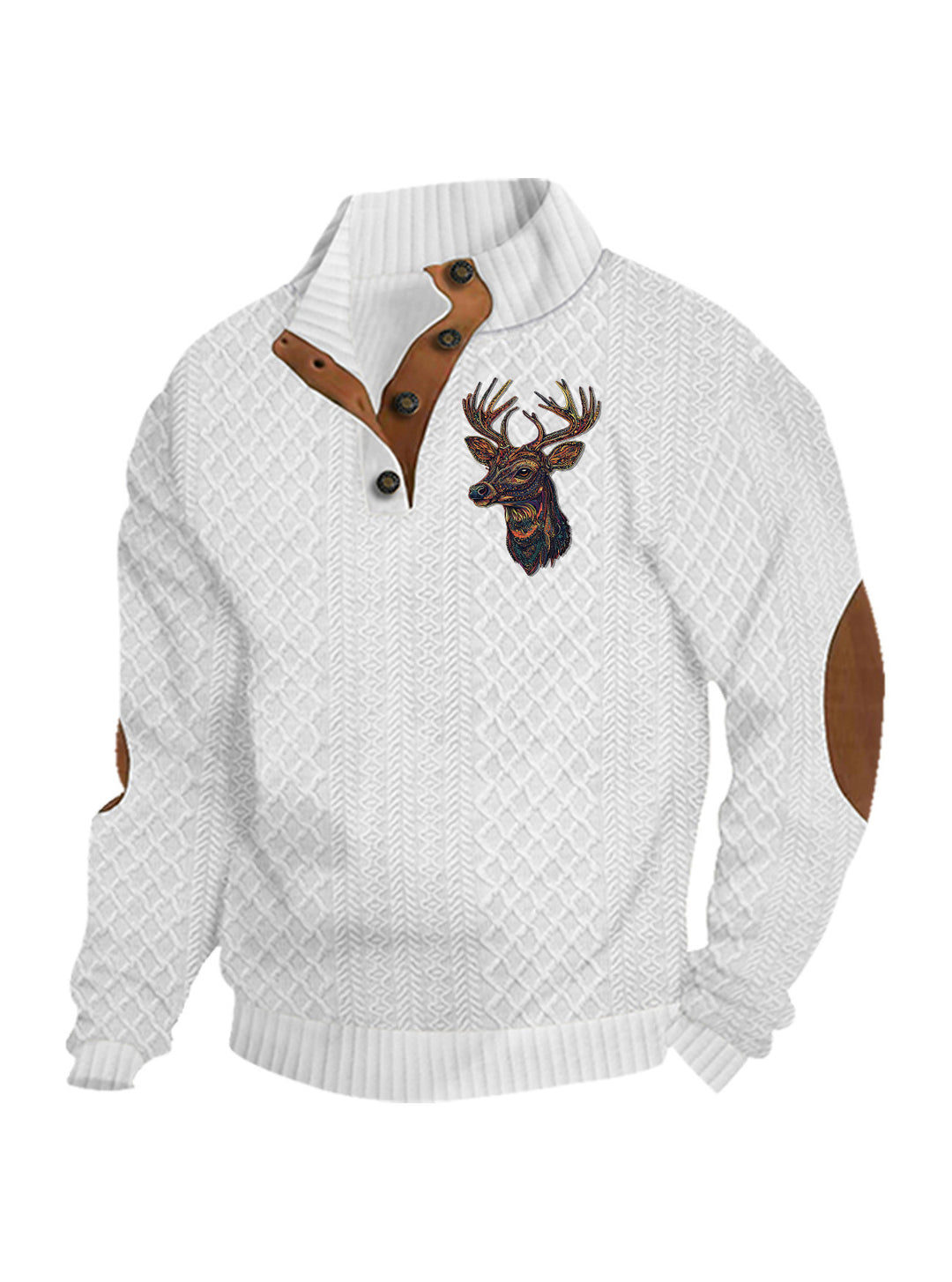 Herren nan Heritage-Strukturpullover mit Stehkragen Lederimitat-Besatz Ellenbogen-Patches und Halbknopfleiste R&B
