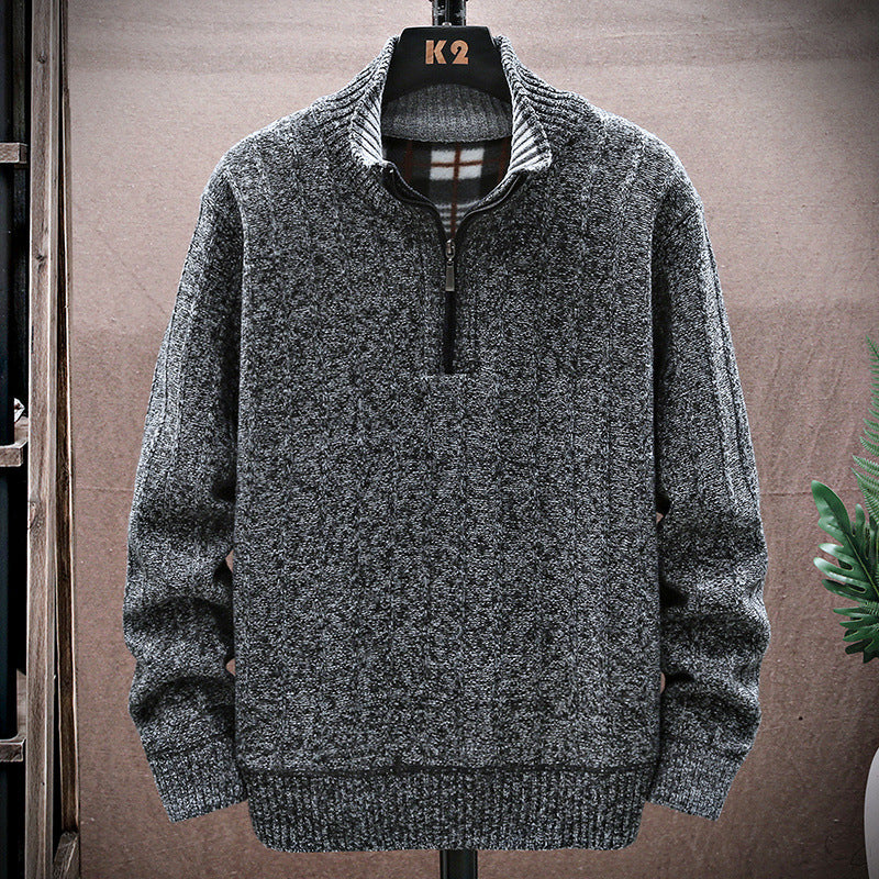Herren Strickpullover mit Stehkragen und halbem Reißverschluss R&B