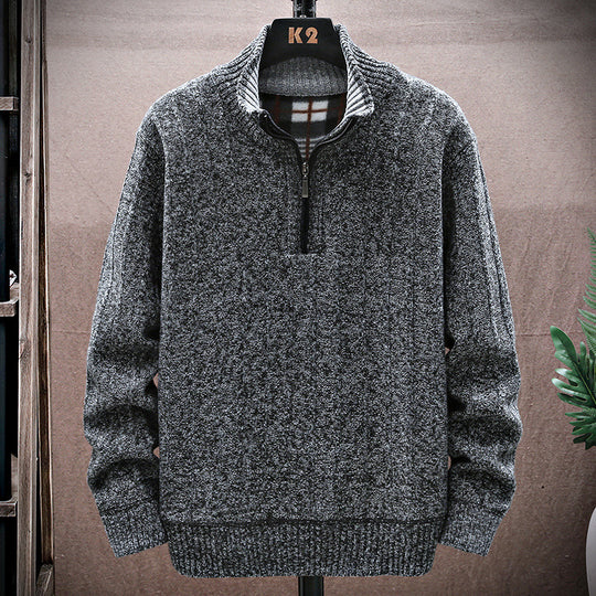 Herren Strickpullover mit Stehkragen und halbem Reißverschluss R&B