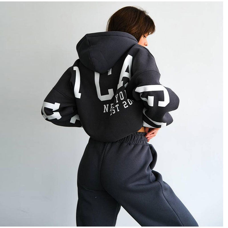 Damen Lässiger Oversize-Sweatanzug mit Kapuze und elastischem Bund R&B
