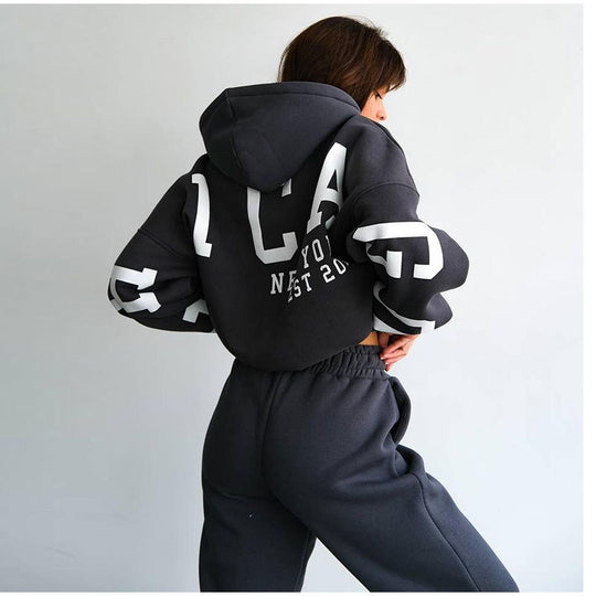 Damen Lässiger Oversize-Sweatanzug mit Kapuze und elastischem Bund R&B
