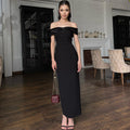 Damen Elegantes schulterfreies Maxikleid mit Knopfleiste
