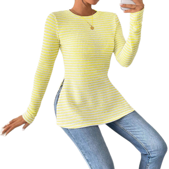 Damen Langarmshirt mit modernem Strickmuster und seitlichen Schlitzen R&B